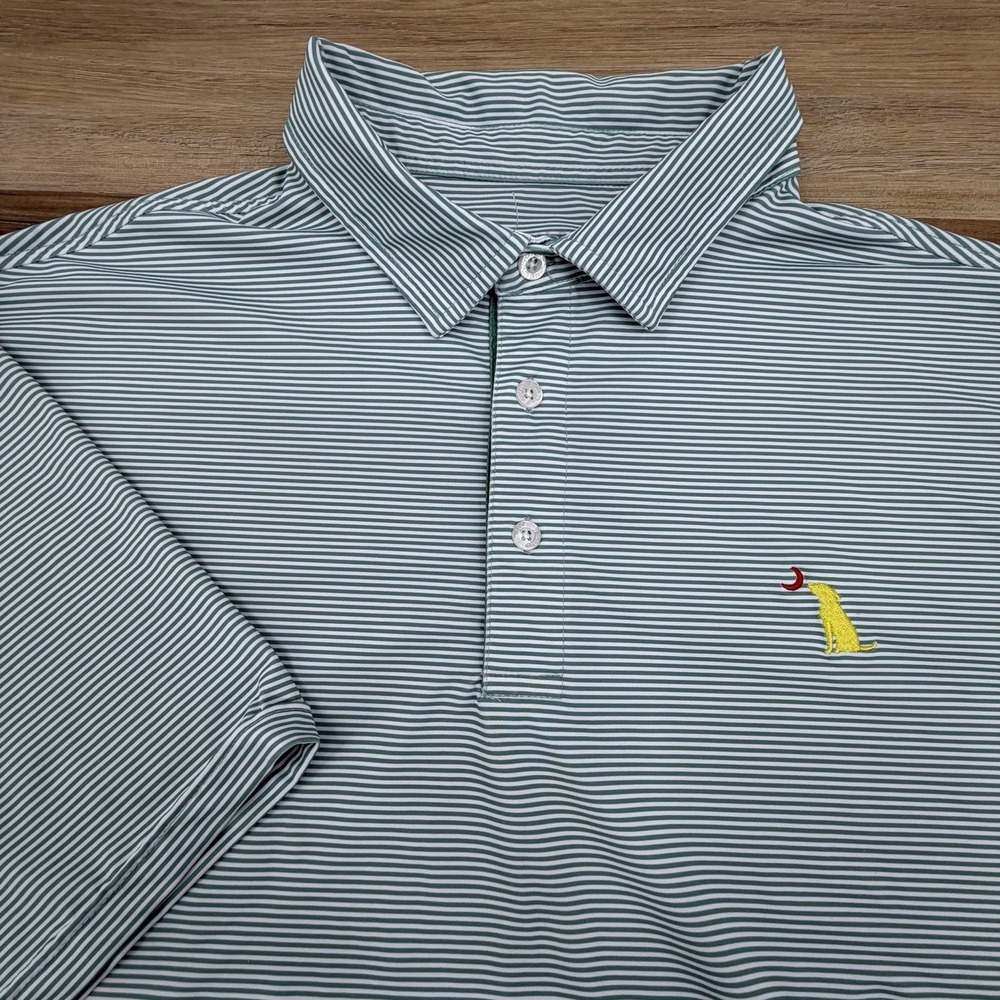 Local Boy Outfitters Men's XL Green & White Striped Polo Stretch Logo Button